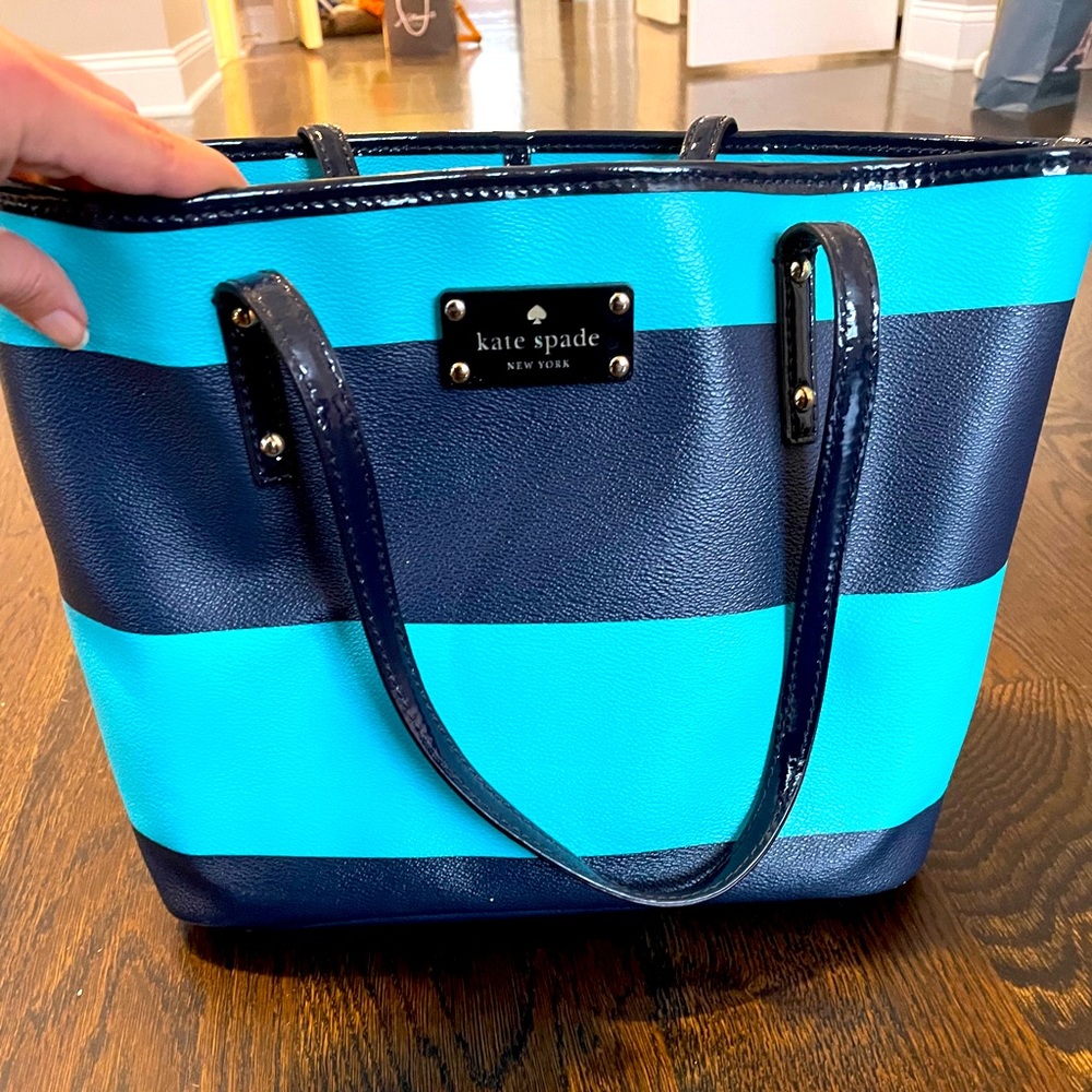 Kate Spade Tote Leather Handbag Navy Teal
